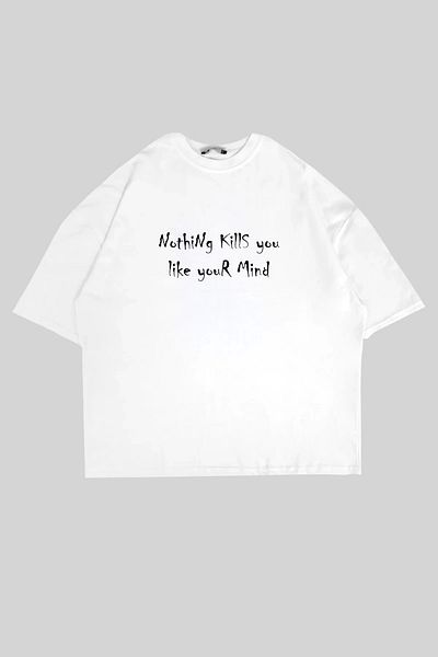 Sekizbiraltı Nothing Kills You Printed Oversize Unisex Λευκό Tshirt