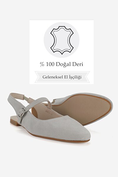 TUNAELLİ Beige Suede Women's Sandals - Genuine Natural Leather, Light Ballerinas