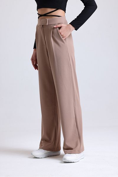 Mad&Calf Γυναικείο παντελόνι με φαρδύ πόδι Lycra Velcro με κλείσιμο ελαστικό Palazzo