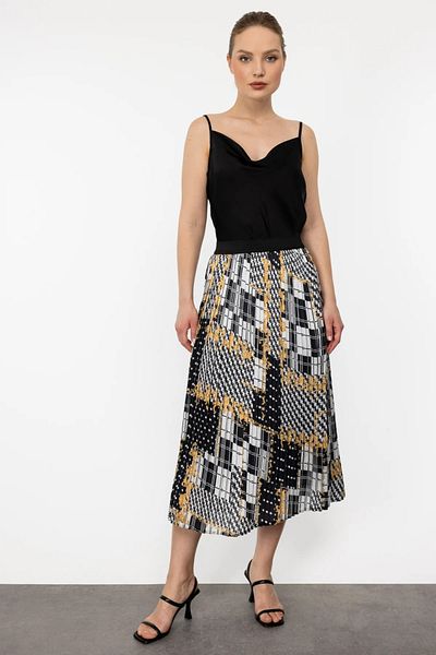 Ekol Fusta midi cu modele plisate neagra