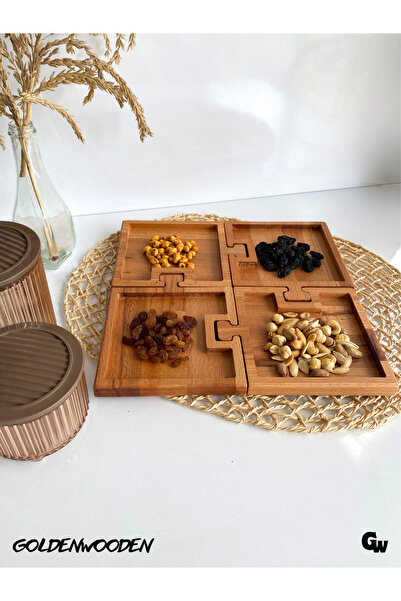 GOLDENWOODEN أحجية خشبية طبيعية - أطباق للوجبات الخفيفة ذات مظهر مربع (القرف/...