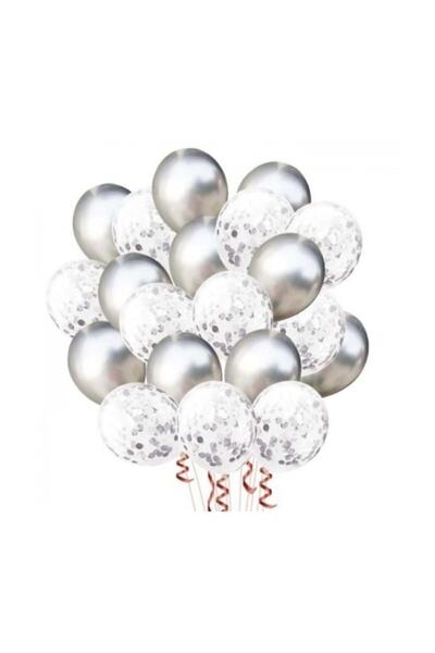 BalonEvi Gümüş Konfetili Balon Seti  20 Adet