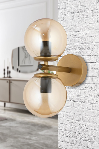 avimonaydınlatma ÇAKRA 2'Lİ BAL RENGİ GLOB CAMLI MODERN ESKİTME APLİK
