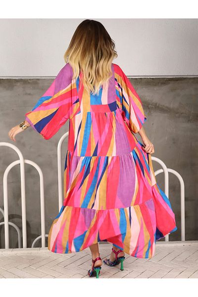 Lavanta Tekstil Rochie roz din bumbac cu modele geometrice