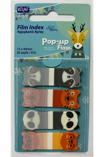 KRAF Δείκτης φιλμ Pop-up Flags Αυτοκόλλητο PP Σελιδοδείκτης 15x44mm 4 τεμάχια 20 Σελίδες Ζώα