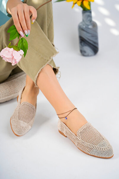 StWenn Cream Women's Knitted Ballerina Shoes Women's Shoes Casual Shoes Mother Shoes