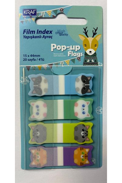 KRAF Δείκτης φιλμ Pop-up Flags Αυτοκόλλητο PP Σελιδοδείκτης 15x44mm 4 τεμάχια 20 Σελίδες Cats