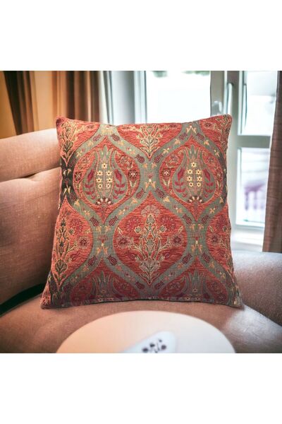 PİLLOWS STORE Osmanlı Lale Desenli Kiremit Rengi Kırlent Kılıfı 45cm*45cm
