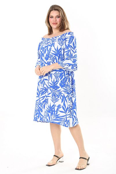Şans Rochie de damă din țesătură de viscoză cu guler albastru din cauciuc 65N37864
