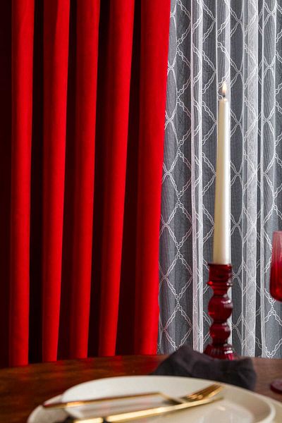 Karesi READY TO USE RED CHARMY PLEATED 1X3 FON CURTAIN SINGLE WING 12477