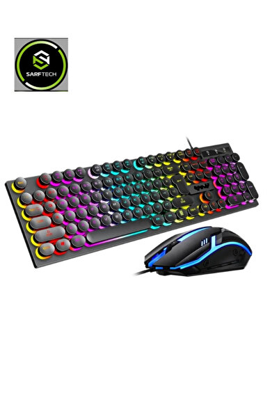 Sarftech Siyah Usb Gökkuşağı Zemin Aydınlatmalı Q Klavye + Mouse Set BKB8