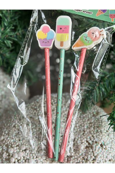 QUEEN AKSESUAR Lead Pencil and Ice Cream Cupcake Patterned Girl's Imported New Gift Set