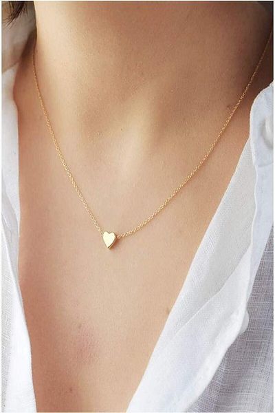LE&DA Accessory Gold Colored Minimal Design Heart Pendant Steel Necklace