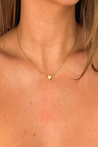 LE&DA Accessory Gold Colored Minimal Design Heart Pendant Steel Necklace