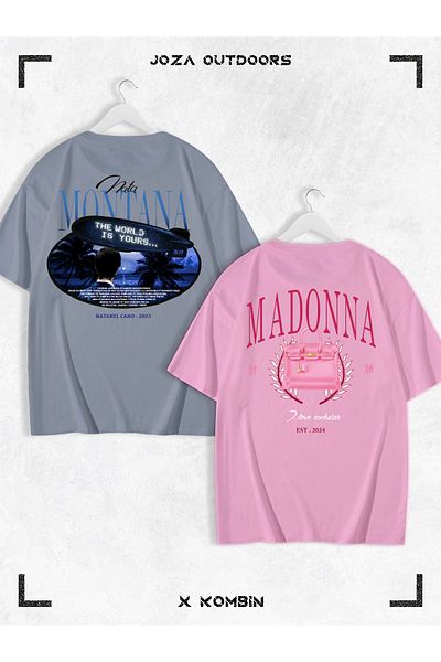 Joza Outdoors Dear Montana Madonna Back Printed Unisex Oversize Tshirt Συνδυασμός Ζευγάρι - Σετ 2