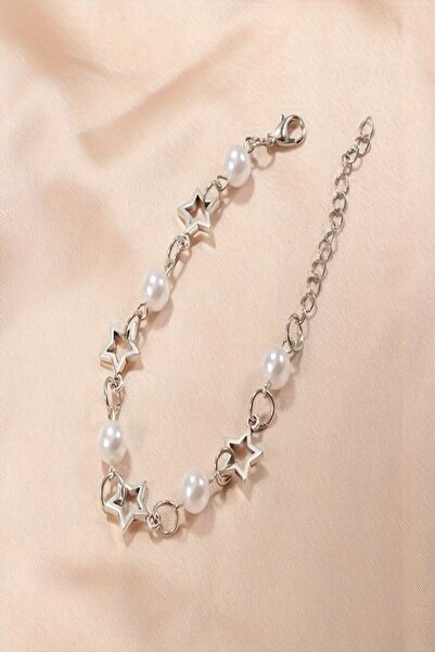 LE&DA Accessory Fairycore Y2k Bracelet with Pearls and Stars with Stainless S...