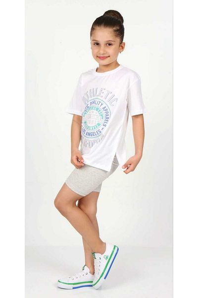 BALKABAĞI طقم تونيك جامعي وسراويل ضيقة لراكبي الدراجات النارية مكون من قطعتين للفتيات (4-9 سنوات)