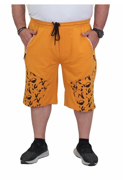 MocGrande Pantaloni scurți din bumbac pieptănat de mărime mare de camuflaj pentru bărbați - 24628 MUSTARD