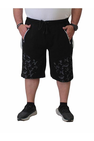 MocGrande Men's Camouflage Plus Size Combed Cotton Shorts - 24628 BLACK