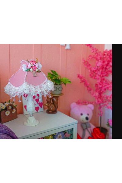 Dekovien Powder Colored Velvet Covered Flower Patterned Lampshade Sendi Fabric