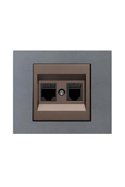 OVİVO Grano Metalik Mocha CAT6 RJ45 CAT3 RJ11 İkili Data Prizi Füme Çerçeveli