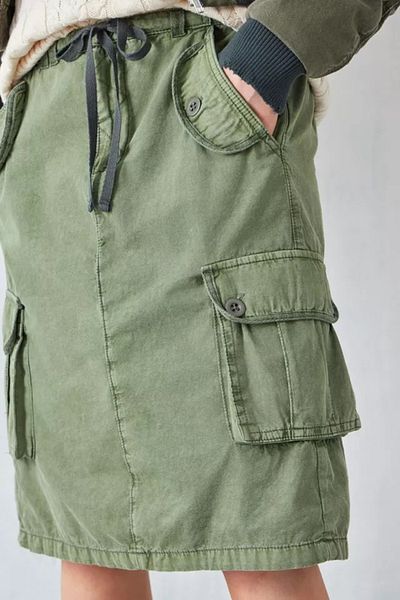 september island Antique Khaki Color Cargo Midi Skirt