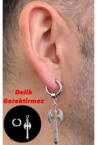 Piercing Market Steel & Silver Perforation-Free Compression Unisex Fake Ear Cartilage Dangle Figured 316l Surgical Steel Earrings