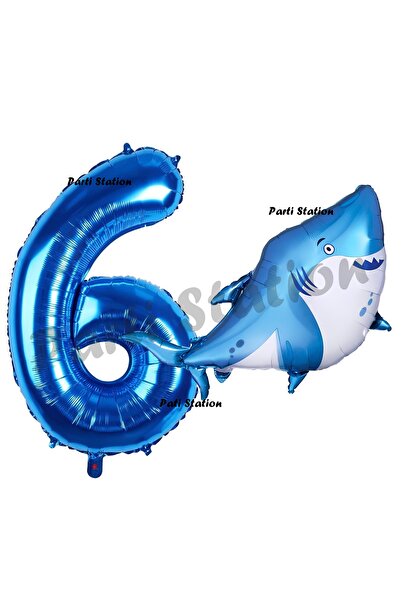 Parti Station مجموعة بالونات عيد ميلاد القرش لعمر 6 سنوات - بالون أزرق داكن و...