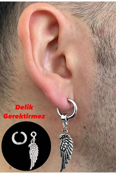 Piercing Market Steel & Silver Perforation-Free Compression Unisex Fake Ear Cartilage Dangle Figured 316l Surgical Steel Earrings