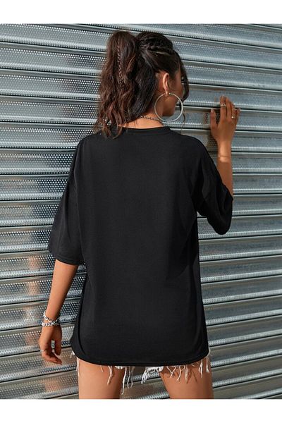 DEEPSENCE Tricou oversize Basic din bumbac negru pentru femei