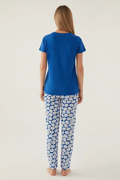 Arnetta BUTTONED NECK 100% COTTON SHORT SLEEVE SOFT TEXTURED WOMEN'S PAJAMAS SET