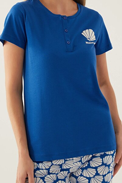 Arnetta DÜĞMELİ YAKA %100 PAMUK KISA KOLLU YUMUŞAK DOKULU KADIN PİJAMA TAKIM