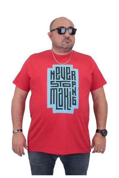 Starbattal Men's Large Size Crew Neck T-Shirt Never 24138 RED
