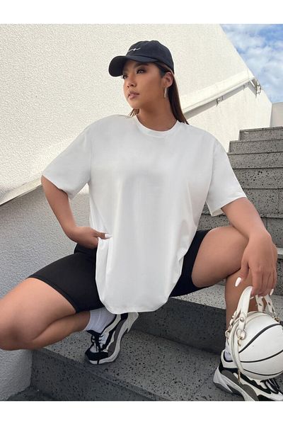 DEEPSENCE Γυναικείο μπλουζάκι Oversize Basic Λευκό Βαμβακερό