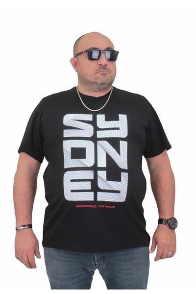 Starbattal Men's Large Size Crew Neck T-Shirt Sydney 24139 BLACK