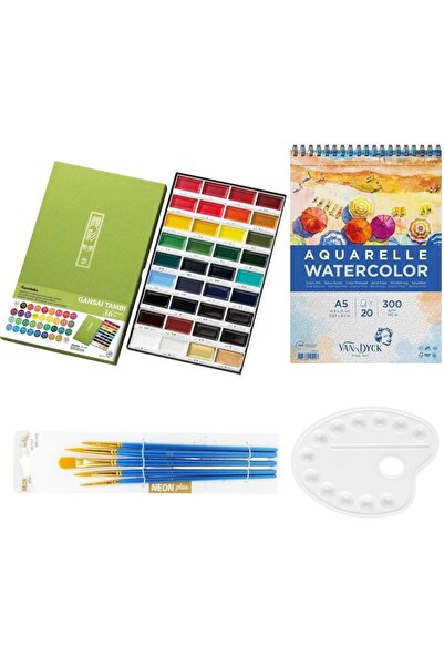 Zig Kuretake Gansai Tambi 36 Renk Tablet Suluboya Seti ve Van Dyck 300gr a5 v...