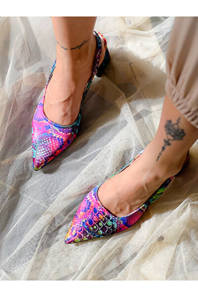 irmona Maria Fuchsia - Vícebarevné sandály na podpatku z hadí kůže