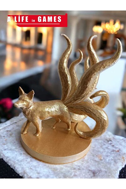 a life in games 9 Kuyruklu Tilki Heykeli, (Altın Renk) Hediyelik -Tv arkası süs Ev dekorasyonu Ofis dekor büst biblo