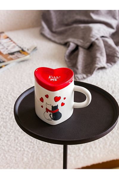 LC Waikiki Ceramic Mug with Heart Figure for Valentine's Day - 400 Ml Gift Mug