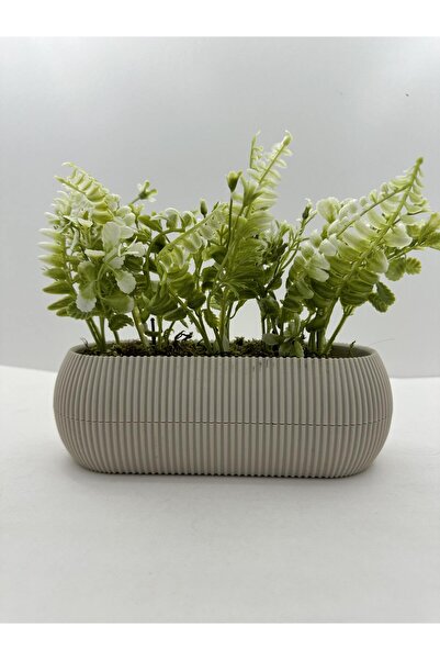 BYSHOME زهرة بيضاء صناعية في وعاء طويل ديكور طاولة حمام المطبخ 21x9x7 سم بيج