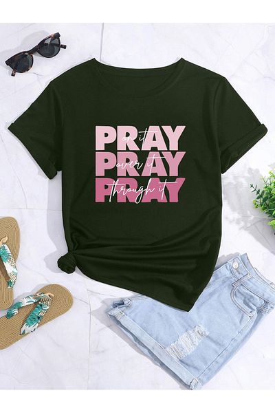 aynewmoda Tricou imprimat supradimensionat PRAY on it
