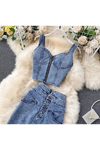 BRGCLOTHING Women's Imported Jeans Crop Skirt Double A QUALITY Set