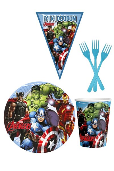 Parti Furyası AVANGERS 8 KİŞİLİK ERKEK DOĞUM GÜNÜ 4 PARÇALI MİNİ SET ERKEK ÇO...