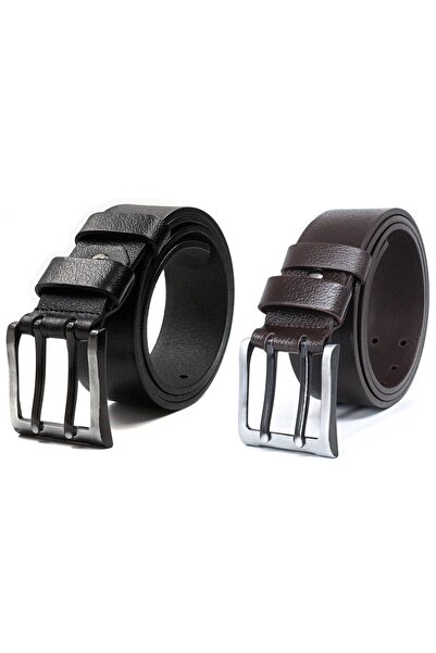 Livize Ανδρική ζώνη τζιν - ΣΕΤ 2, Μονή στρώση, 4,5cm, Μαύρο Καφέ