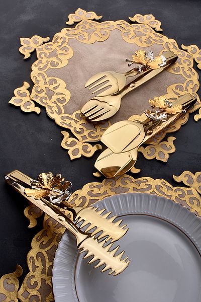 AVMSTORE 3-Piece Gold Tableware Presentation Set - Pasta, Pastry, Salad and Cake Tongs
