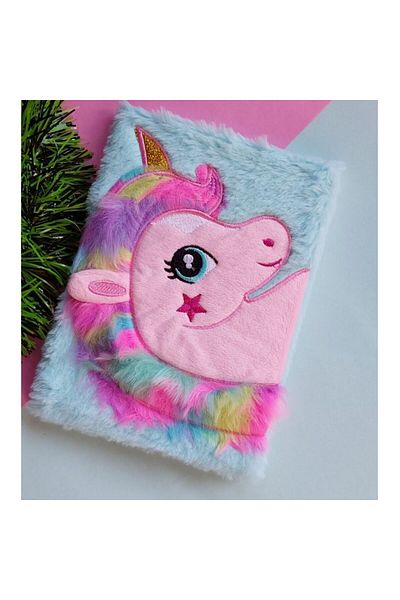 Çılgıntrend Λούτρινο ριγέ σημειωματάριο με σχέδιο Unicorn
