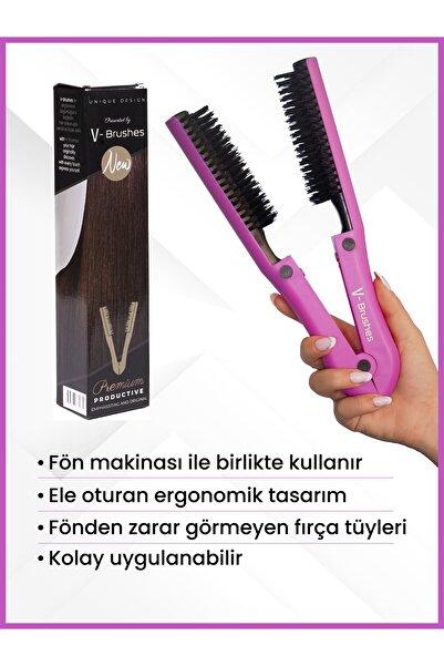 V Brushes Çift Taraflı Profesyönel V Stil, Saç Düzleştirme-Kolay Fön Fırçası MOR