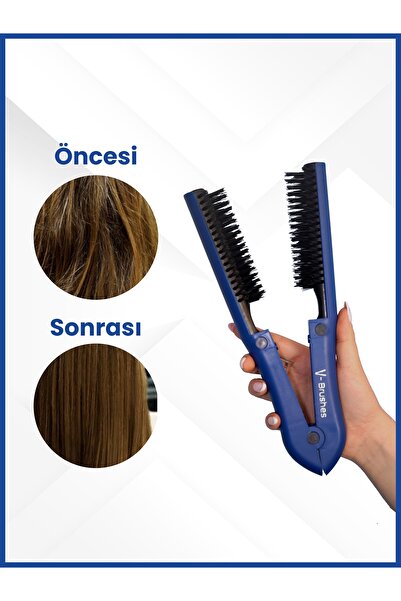 V Brushes Çift Taraflı Profesyönel V Stil, Saç Düzleştirme-Kolay Fön Fırçası MAVİ