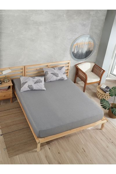 üntaş Sahran Life Grey Feather Combination - King Size 180x200, Ελαστικό σεντόνι + 2 Μαξιλαροθήκες