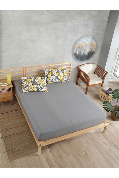 üntaş مجموعة مثلث أصفر من Sahran Life - مقاس كبير 180x200، ملاءة مطاطية وغطاء وسادة مكون من قطعتين